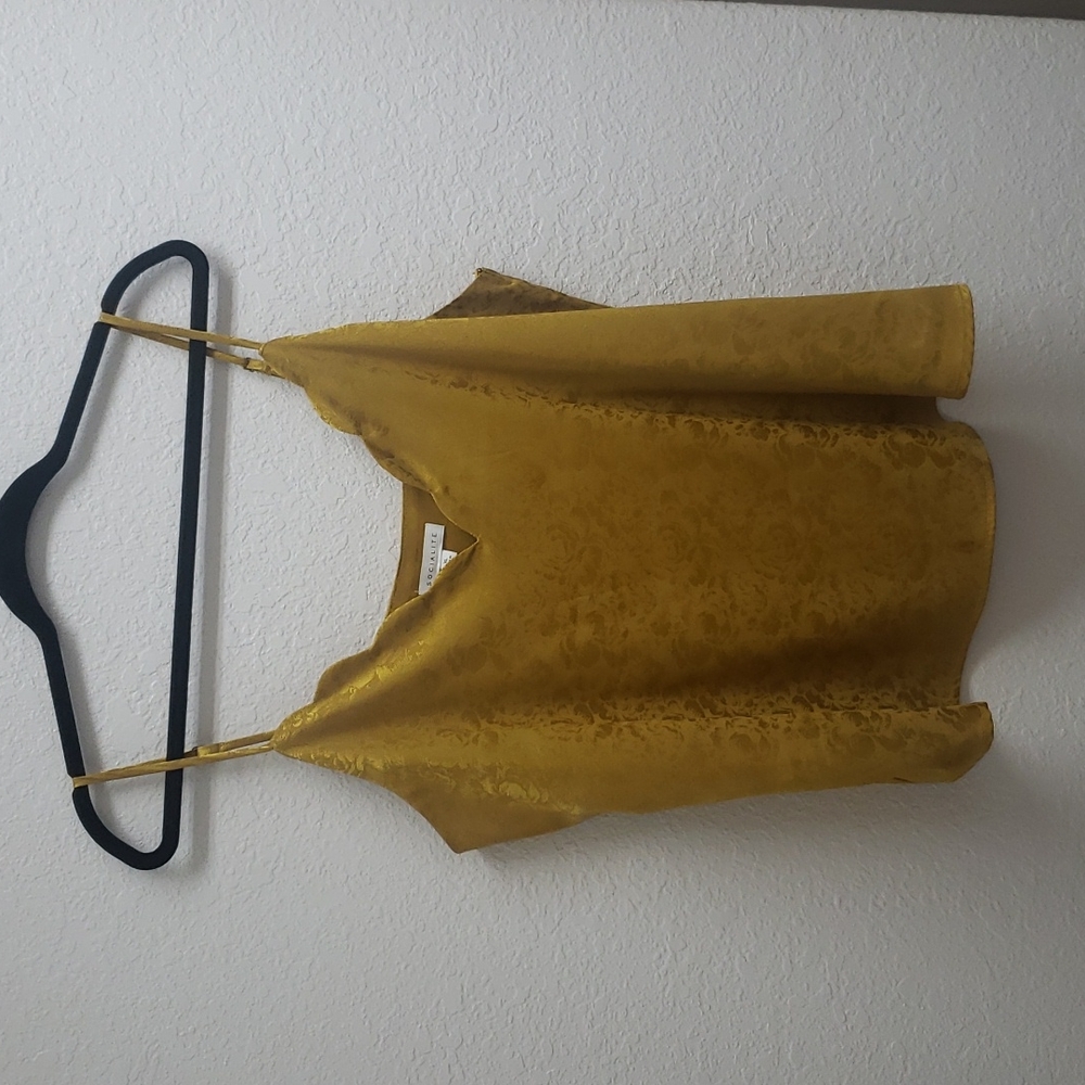 Yellow Floral Satin Top Scallop Details sz XL - Picture 1 of 6